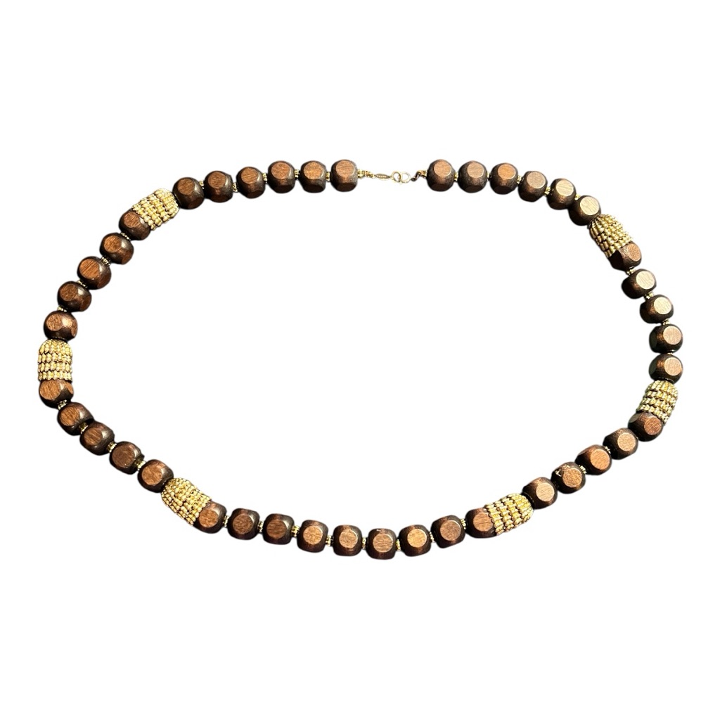 Chic Gold And Brown Beaded Necklace
